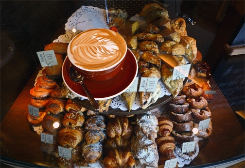 Latte and pastries at Stumptown Coffee, Ace Hotel Portland
