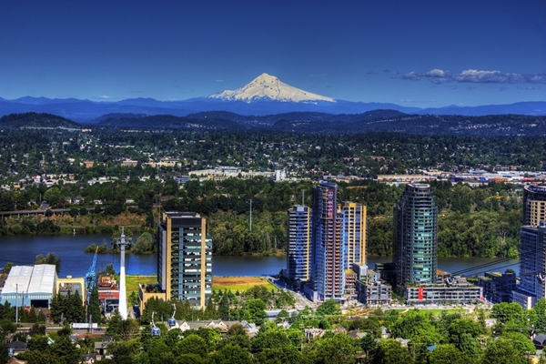 Portland with Mount Hood in background