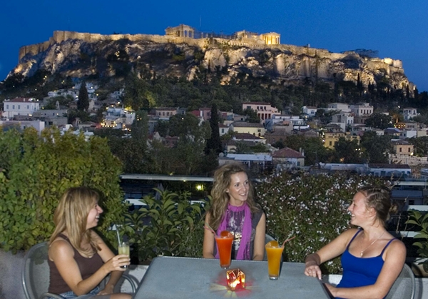 Drinks on the rooftop terrace, Athens Square Hotel