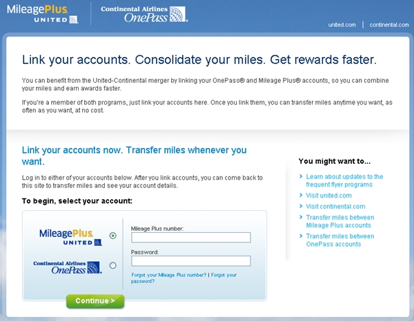 How to Transfer Expiring United MileagePlus Miles to Continental-Login