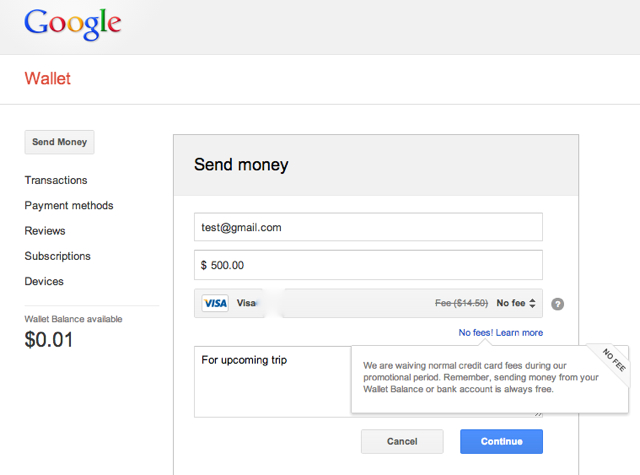 google credit card payment