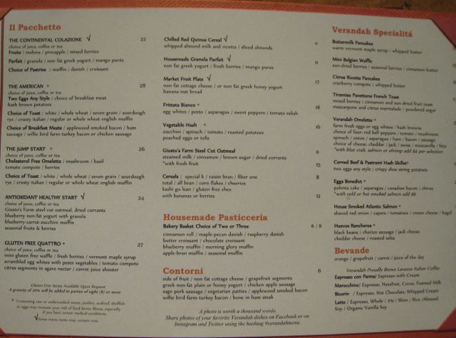 Four Seasons Las Vegas Verandah Breakfast Menu