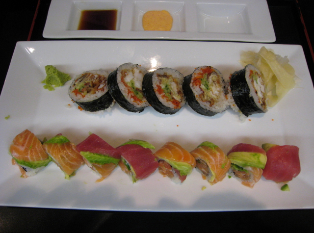 Tsushima 2 Roll Combo Lunch Special Soft Shell Crab Tobiko and Salmon Jalapeno Rolls