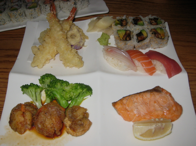 Tsushima Selection Dinner with Tempura, Sushi, Scallops and Salmon