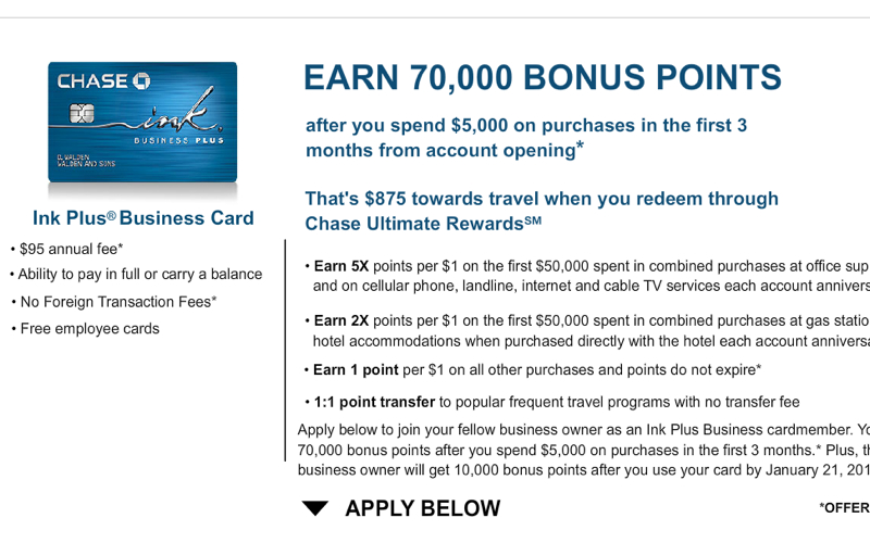 70K Ink Plus Refer a Friend Offer - Earn Up to 50K Bonus Points