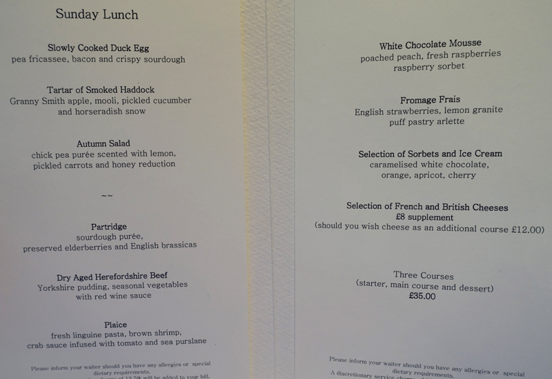 Launceston Place London Menu