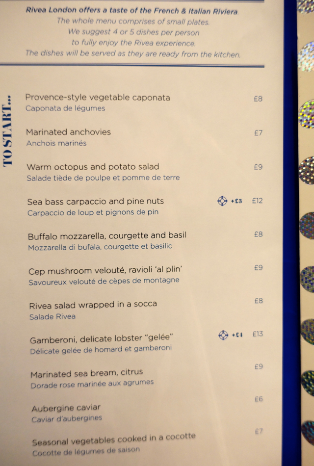 Rivea London Menu - Small Plates