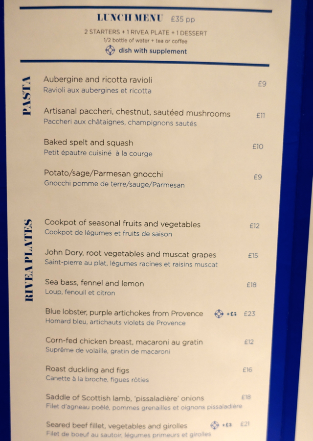 Rivea London Lunch Menu for 35 GBP