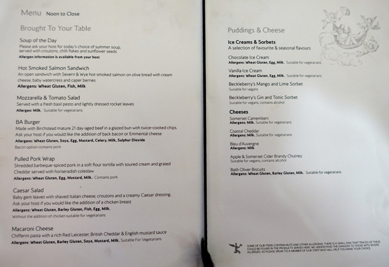 British Airways First Class Lounge Review: Pre-Flight Dining Menu