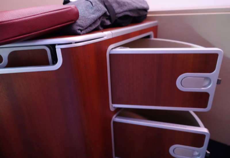 Qantas First Class A380 Review - Seat Storage Compartments