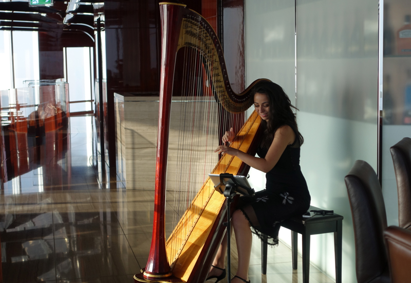 Harpist at Afternoon Tea, Atmosphere Lounge Dubai