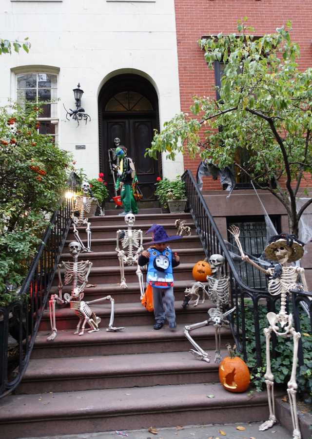 A Skeleton Family on the Steps, NYC
