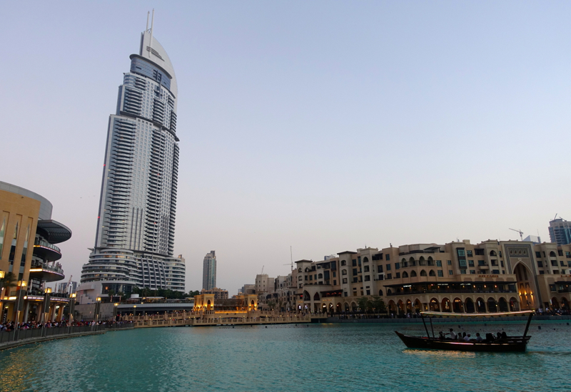 Dubai Fountain Lake and The Address Downtown Dubai