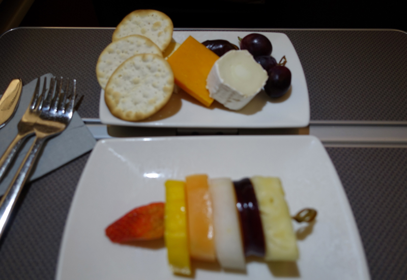 Cathay Pacific Business Class Review A330-Cheese Plate and Fruit Plate