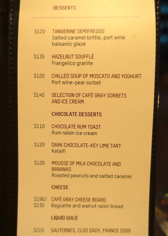 Cafe Gray Deluxe Dessert Menu