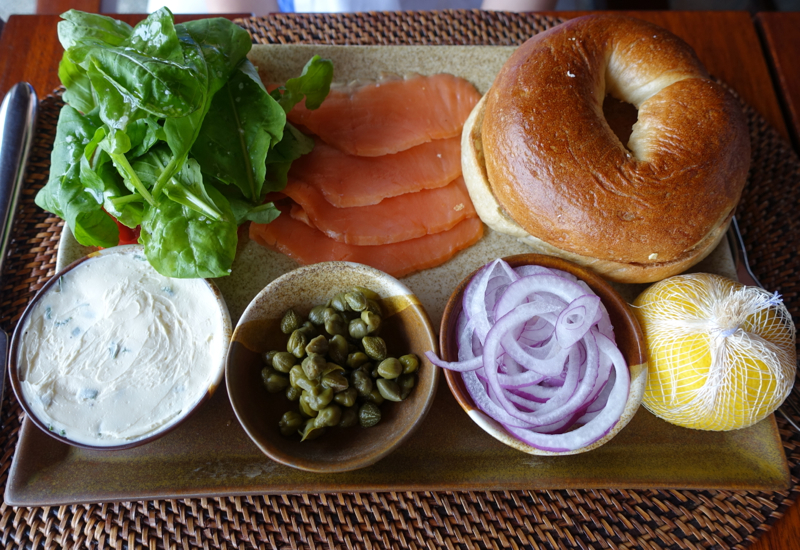 Bagel with Smoked Salmon, Amanpulo Breakfast