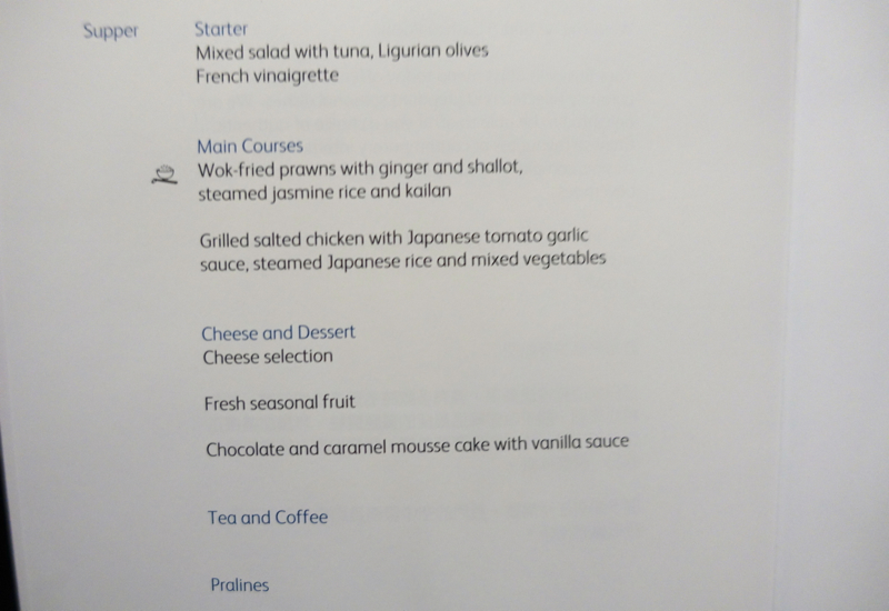 Cathay Pacific New Regional Business Class Dinner Menu