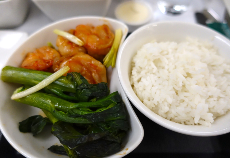 Wok Fried Prawns with Kailan and Rice, Cathay Pacific New Regional Business Class