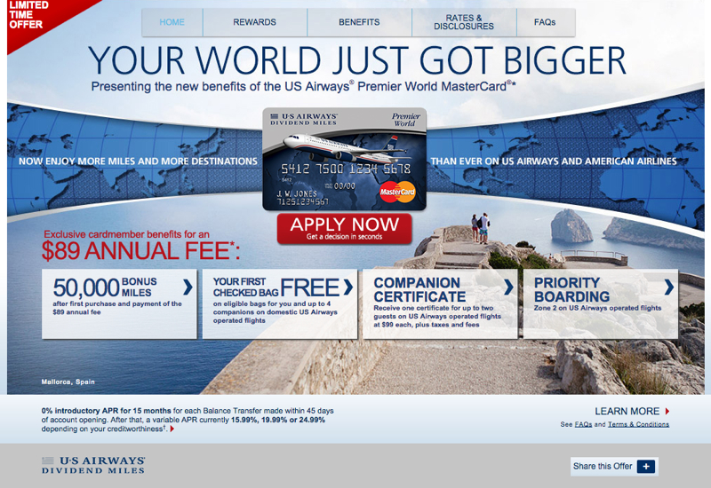 50K US Airways MasterCard Signup Bonus Offer