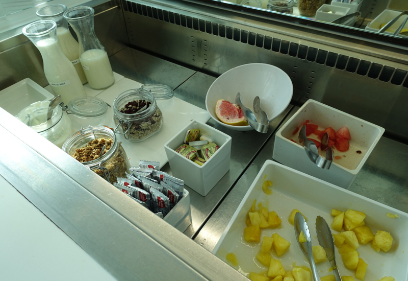 Fruit, Milk, Granola, at SWISS Lounge, JFK