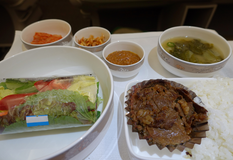 Asiana Business Class A330 Review-Korean Dinner of Ssambap with Bulgogi Beef