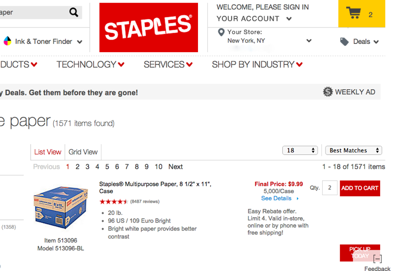 AMEX Offers: $25 Off $100 at Staples plus Copy Paper Easy Rebate