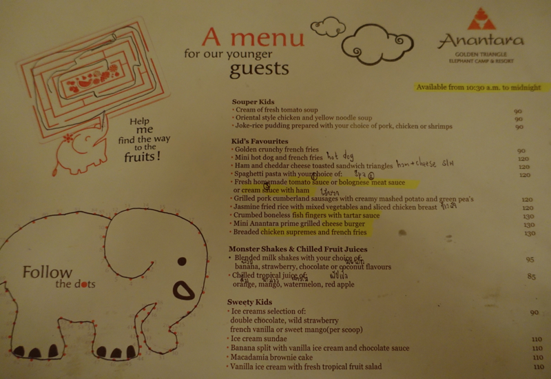 Anantara Golden Triangle Kids Menu