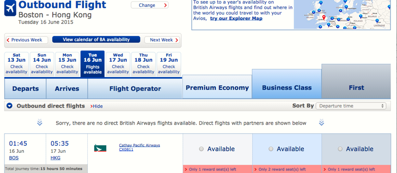 2 Cathay Pacific Business Class Awards Boston to Hong Kong