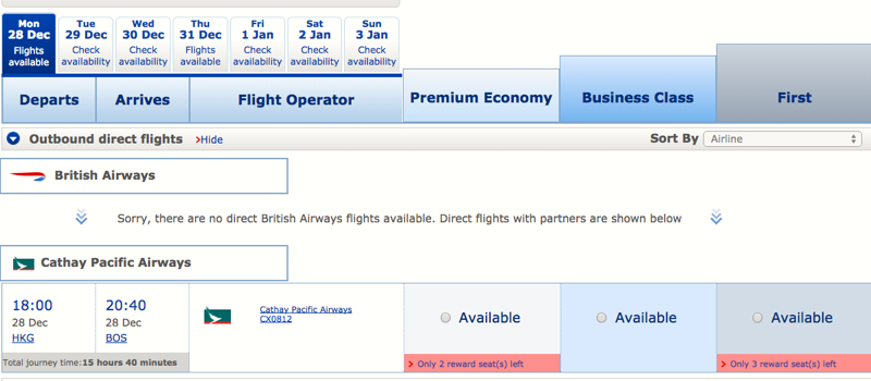 3 Cathay Pacific First Class Award Seats Hong Kong to Boston