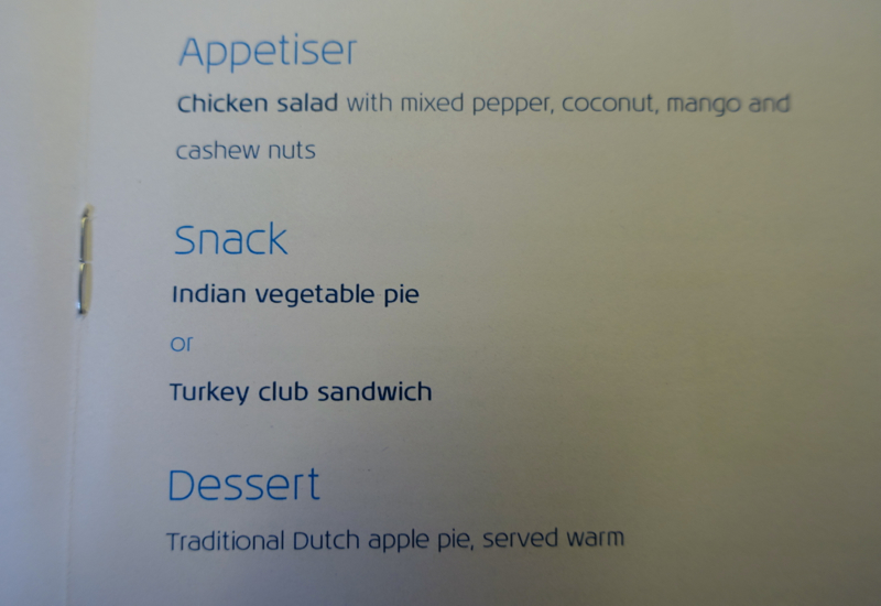 KLM Business Class Menu-Light Meal