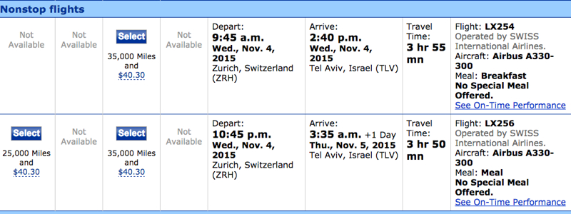 Discounted United Partner Business Class Awards Bookable: SWISS Business Class to Tel Aviv