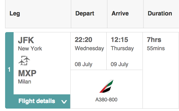 Emirates A380 on the NYC JFK to Milan MXP Route Starts June 1, 2015