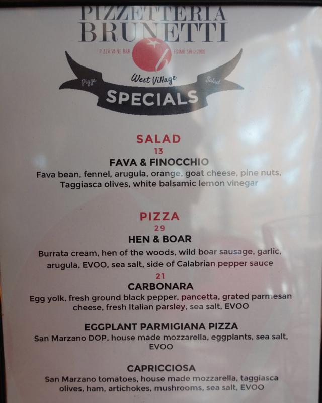 Pizzetteria Brunetti Menu-Specials Include Carbonara Pizza and Hen & Boar Pizza