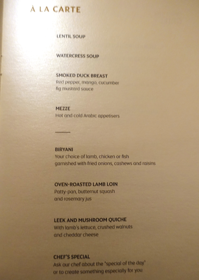 Etihad First Class Menu-Appetizers