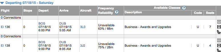 Use ExpertFlyer to Check Aer Lingus Business Class Award Availability