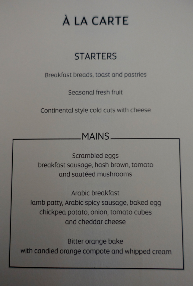 Etihad Business Class Menu-Breakfast