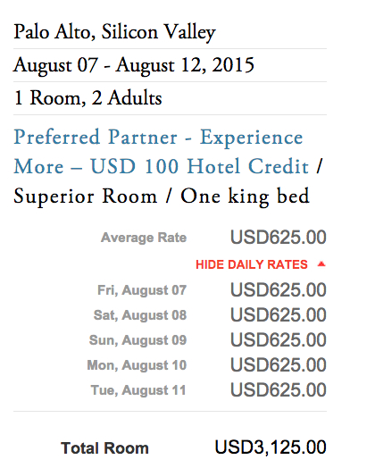 Hotel Rate Change: Four Seasons Silicon Valley Superior Room Available All Nights at Same Rate if Weekend Included