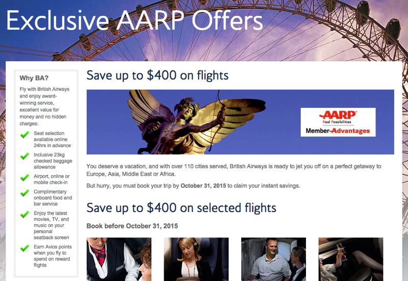 AARP $400 Discount Off Business Class from the U.S.