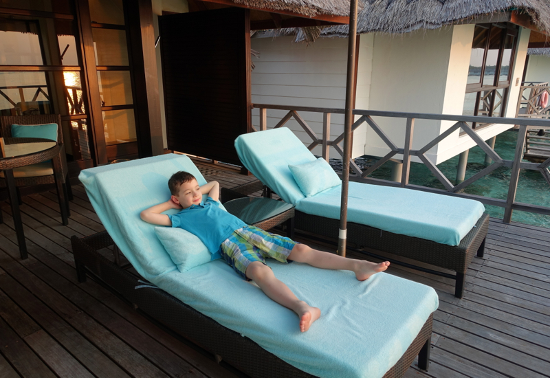 Enjoying the View from our Sunset Water Bungalow, Four Seasons Maldives at Kuda Huraa