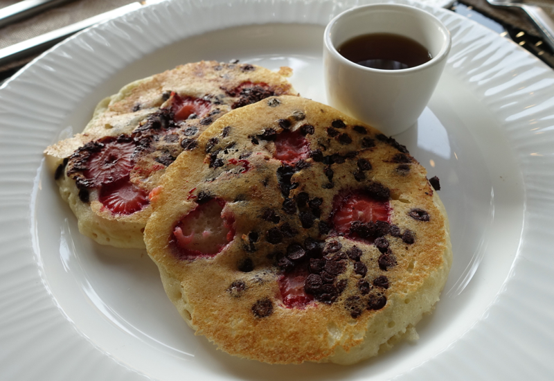 Strawberry Chocolate Chip Pancakes for Breakfast, Four Seasons Maldives at Kuda Huraa