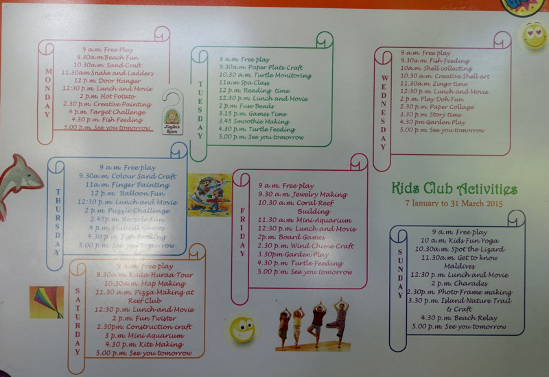 Kuda Velaa Kids Club Calendar, Four Seasons Maldives at Kuda Huraa