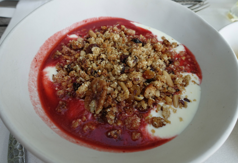 Yogurt with Fruit Puree and Homemade Granola, Soneva Fushi