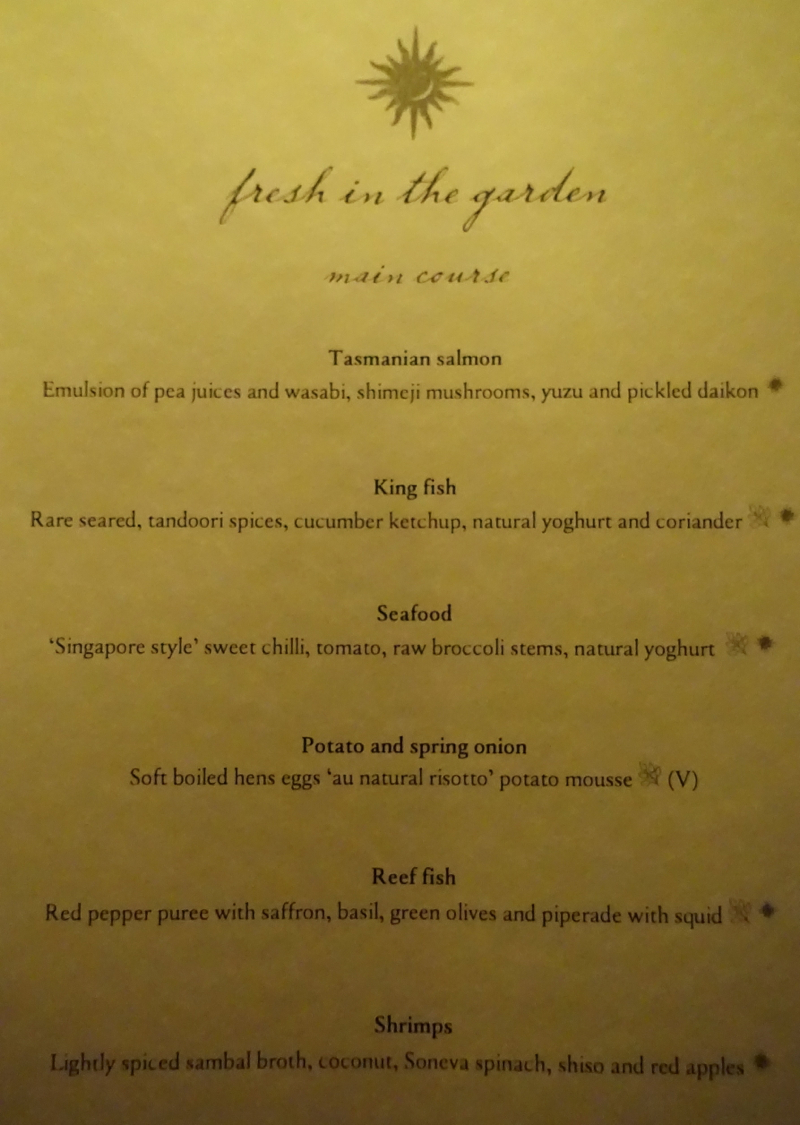 Fresh in the Garden Dinner Menu, Soneva Fushi