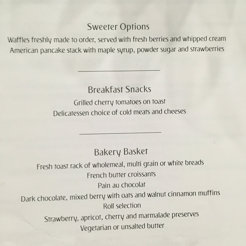 Emirates First Class Lounge Dubai Menu