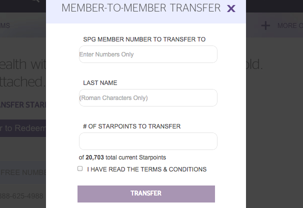 Transfer Starpoints Between SPG Accounts