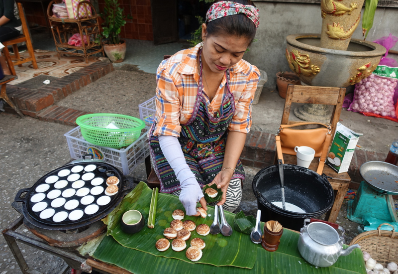 Making Khao Nom Kok (Lao Coconut Cakes), Luang Prabang