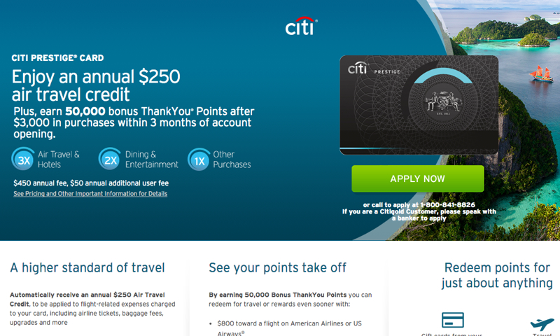 50K Citi Prestige Card Comes with a $250 Air Travel Credit
