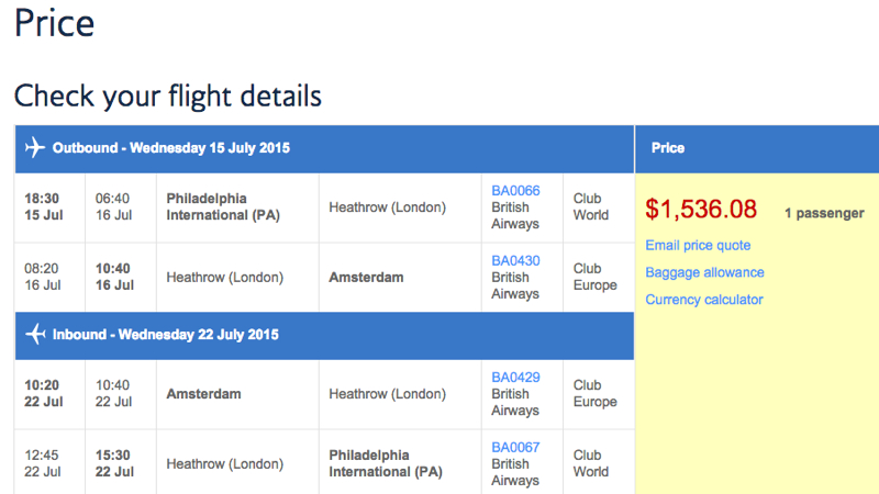 British Airways Business Class to Amsterdam for About $1500