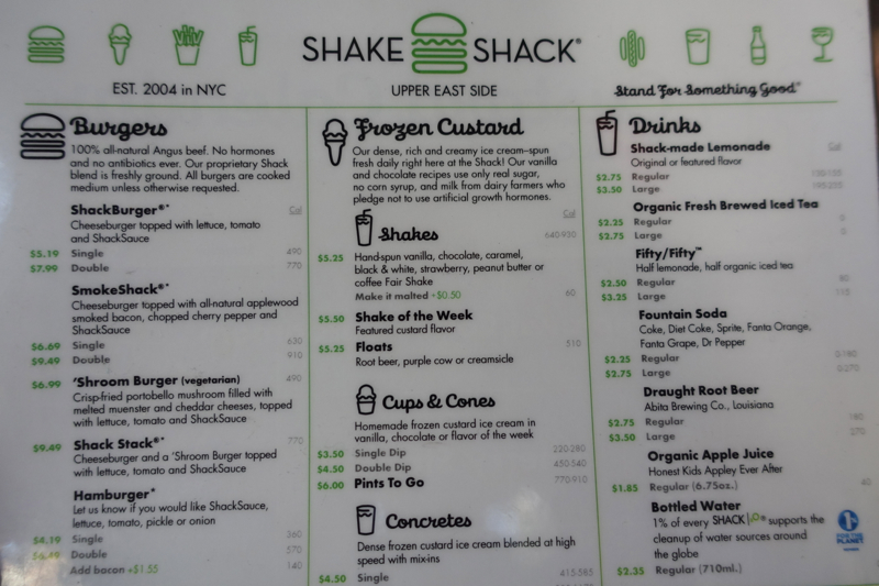 Shake shack deals menu