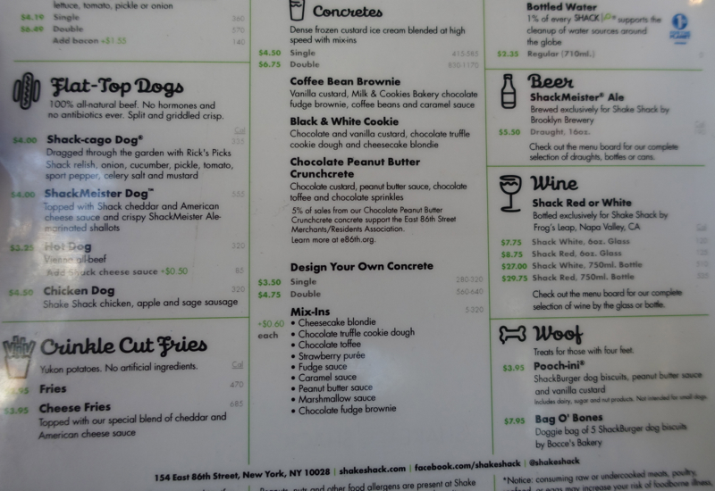 Shake Shack Menu-Hot Dogs, Frozen Custard and Drinks